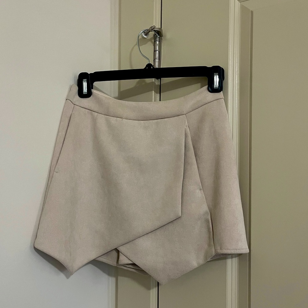 Cream Suede Mini Skort